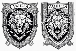Valhalla shield sword lion dragon tattoo idea