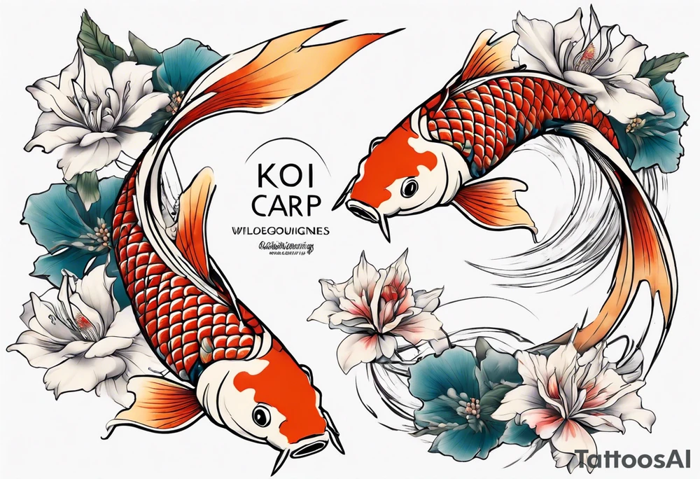 koi carp with floral surroundings tattoo idea