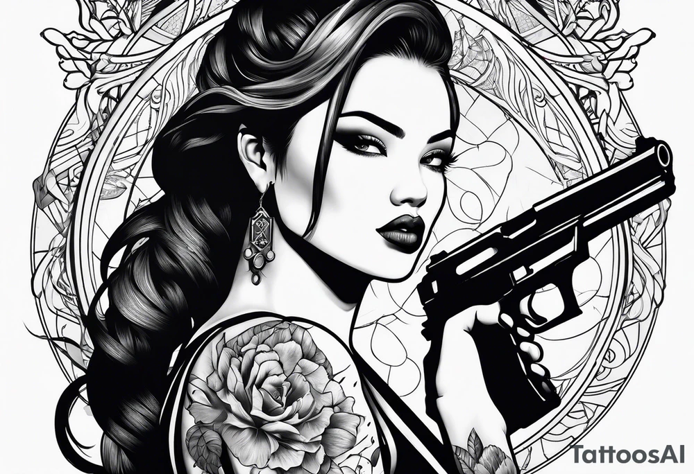 woman with a gun tattoo idea