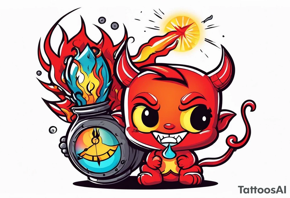 cute devil boy holding a time bomb tattoo idea