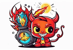 cute devil boy holding a time bomb tattoo idea