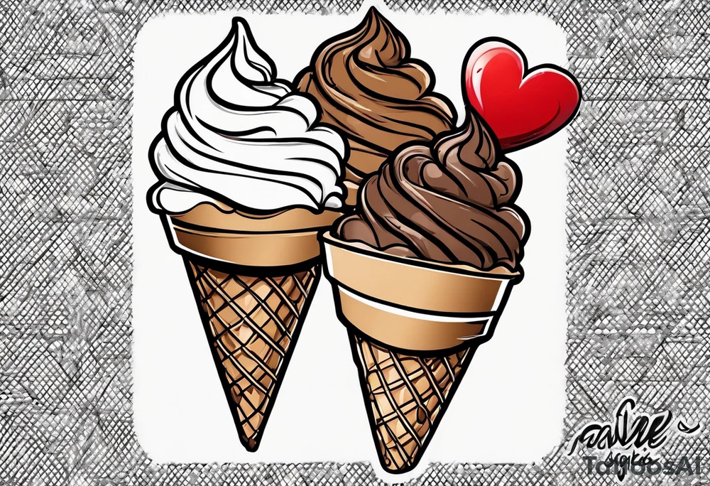 sketch chocolate chip ice cream cone with one red heart tattoo idea