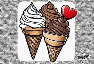 sketch chocolate chip ice cream cone with one red heart tattoo idea