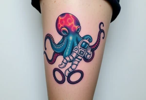 Kraken octopus grabbing a astronaut in a Outer space back ground tattoo idea