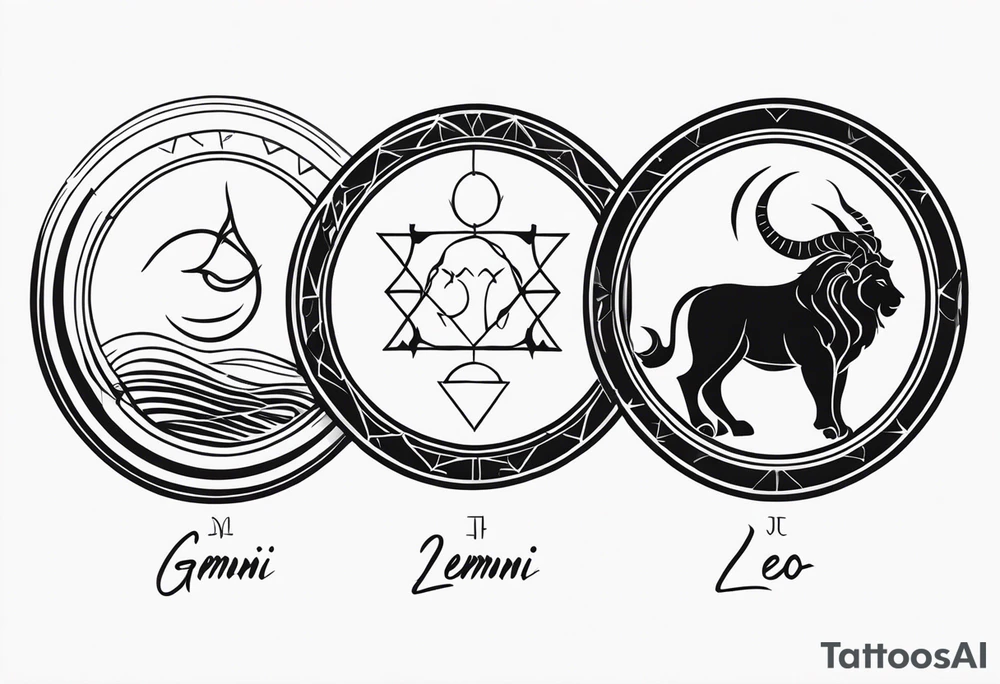 combination between 3 zodiac signs - gemini, leo and scorpio tattoo idea