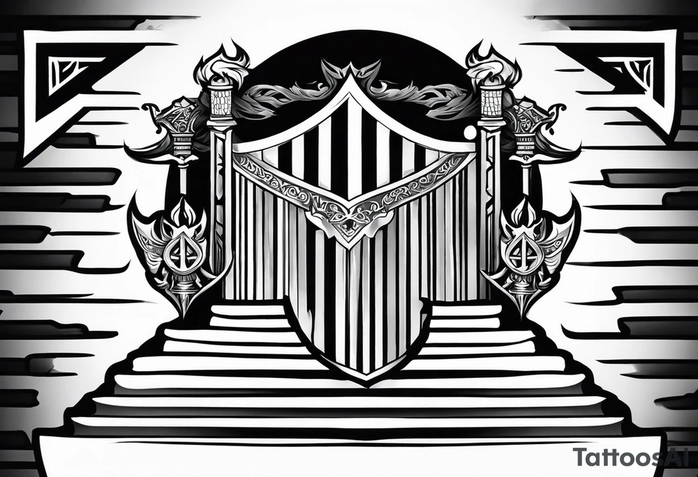 Valhalla mist fire sword shield stairs tattoo idea