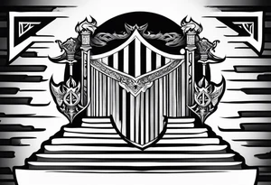 Valhalla mist fire sword shield stairs tattoo idea