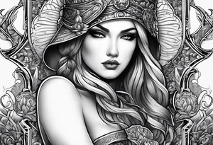 with lady juctice emblem a sword and a scale tattoo idea