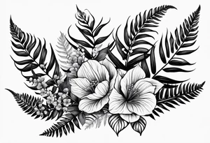Fern leaf and flower tattoo idea