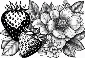 Strawberry and raspberries mixed with flowers tattoo tattoo idea