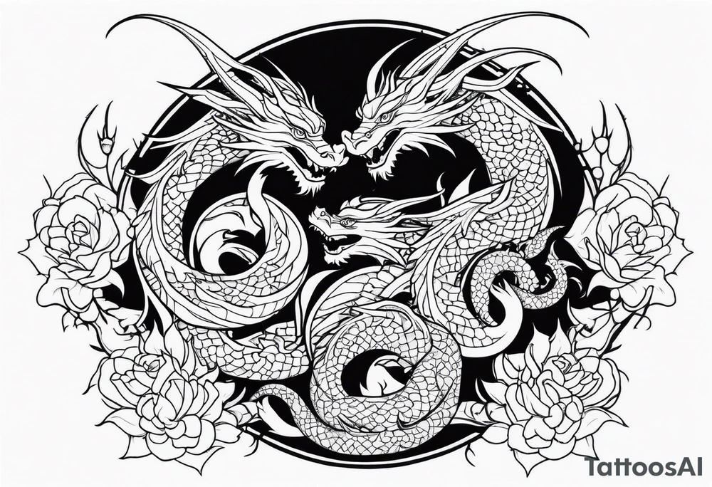 Mother dragon protecting 3 young dragons tattoo idea