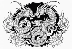 Mother dragon protecting 3 young dragons tattoo idea