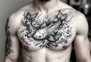traditional koi fish swimming upstream through turbulent waves tattoo idea