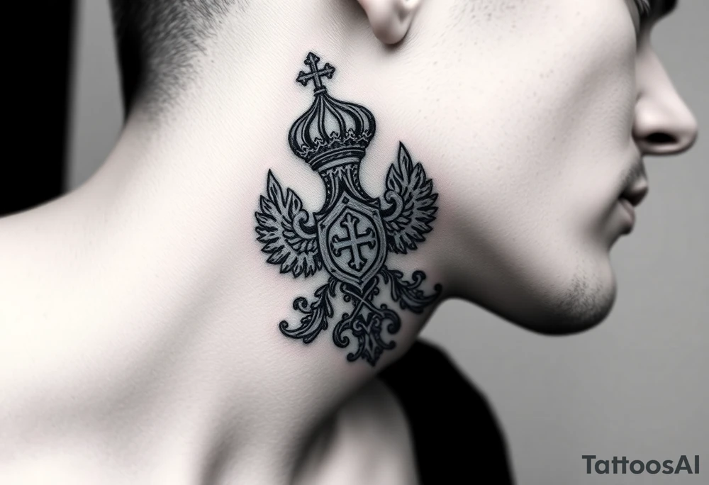 Traditional Russian orthodox design on the side of neck tattoo idea