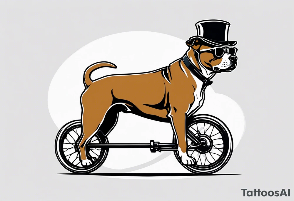 Pittbull wearing a tophat riding a tricycle wearing glasses tattoo idea