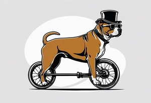 Pittbull wearing a tophat riding a tricycle wearing glasses tattoo idea