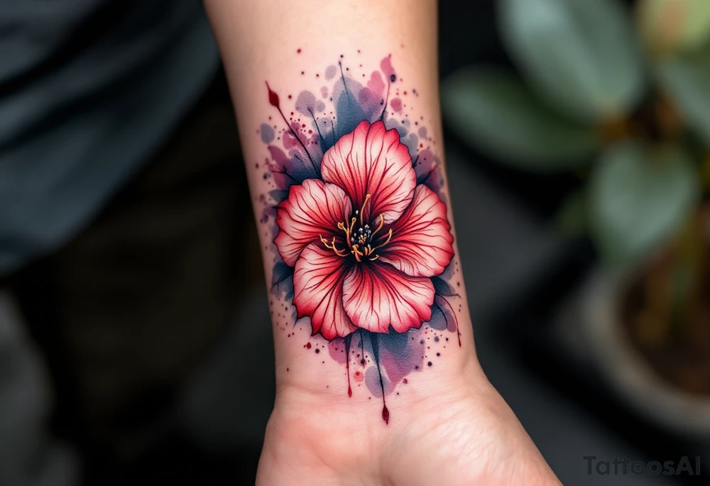 red rhododendron trippy with mandala behind tattoo idea