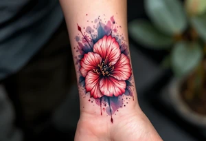red rhododendron trippy with mandala behind tattoo idea