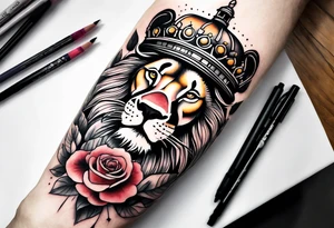 a lion rose and Big Ben hand tattoo tattoo idea