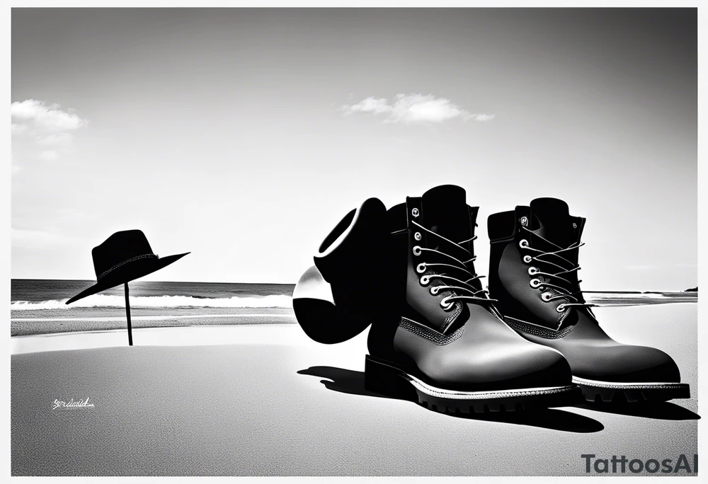 Keep it simple. A pair of timberland boots. two flip flops and a cowboyhat on the Beach. tattoo idea