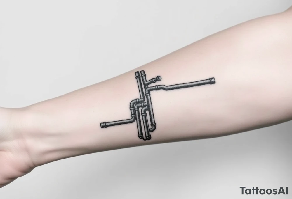 wide vertical System of thin pipes that transitions and transforms outwards of sides and end into thick, widespread 
veins of forearm tattoo idea