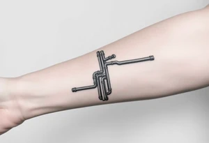 wide vertical System of thin pipes that transitions and transforms outwards of sides and end into thick, widespread 
veins of forearm tattoo idea