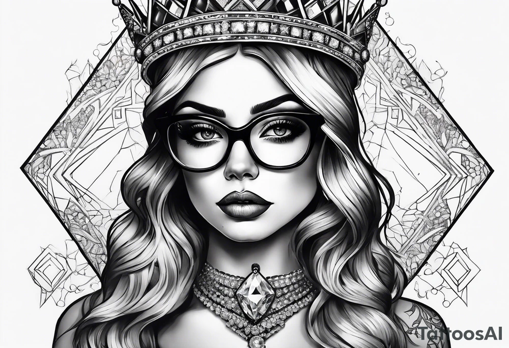 Diamond queen with glasses spooky beauty tattoo idea