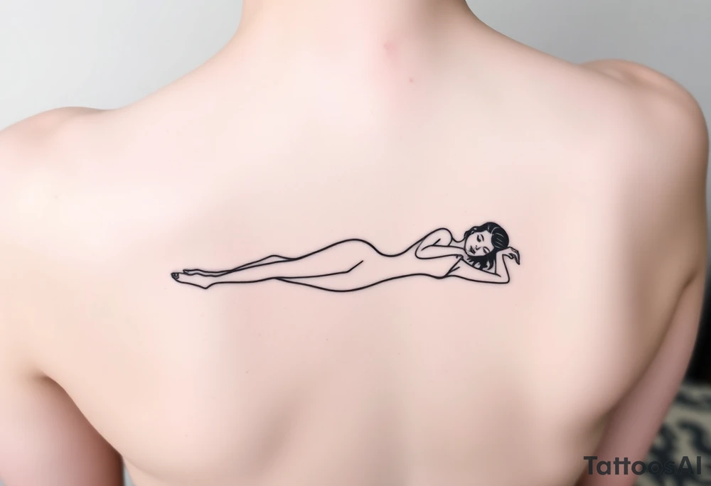 delicate small silhouette of woman lying on her side tattoo idea