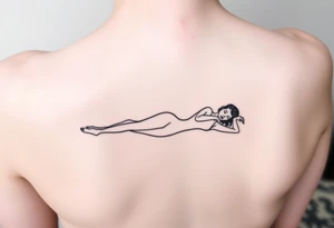 delicate small silhouette of woman lying on her side tattoo idea