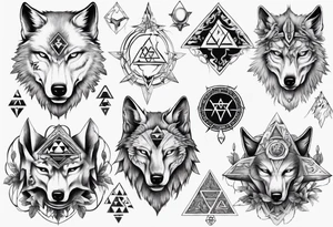 wolf head with zelda symbols around tattoo idea