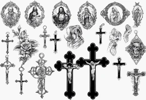 men’s arm sleeve, the name Peters, rosary, prayers tattoo idea