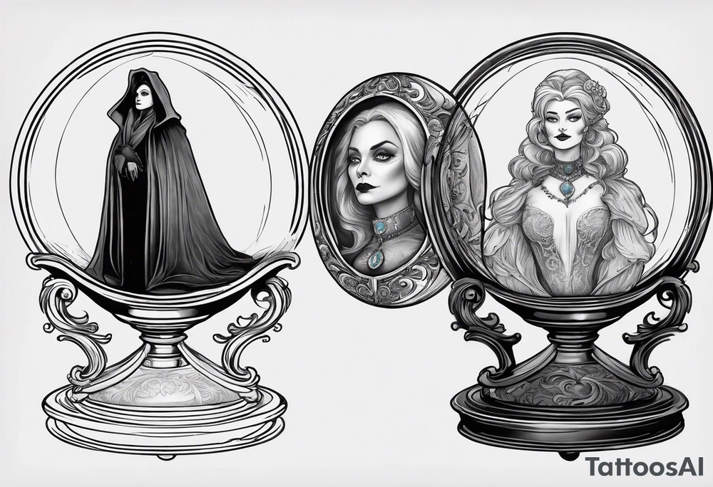 Madame leota haunted mansion in crystal ball on gothic stand with raven at side tattoo idea