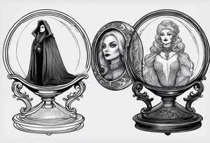 Madame leota haunted mansion in crystal ball on gothic stand with raven at side tattoo idea