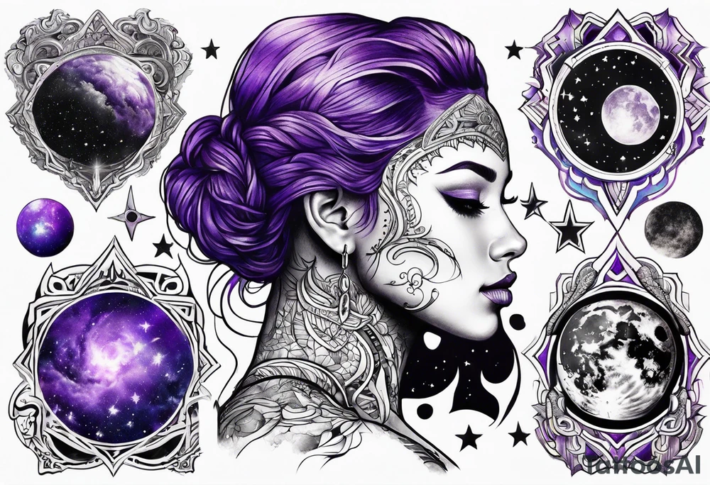 Galaxy image with bright blacklight-colored purple tattoo idea