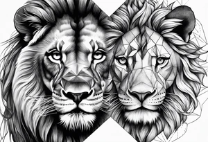 Half lion face and half geometry tattoo idea