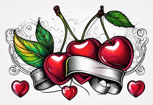 Cherries with ribbon and love heart candy tattoo idea