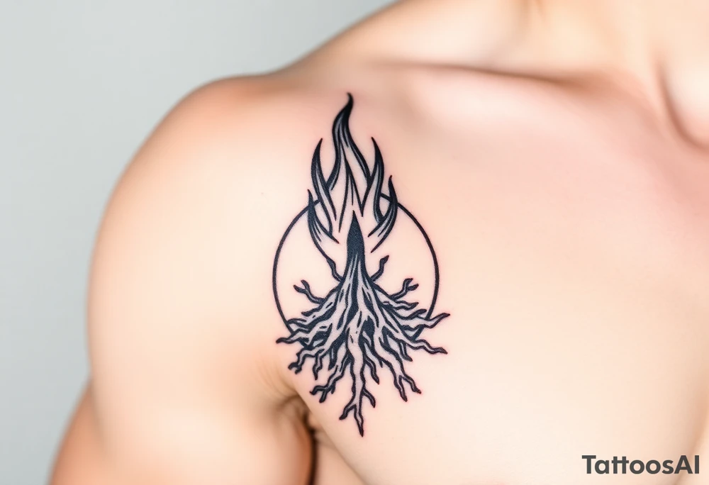 flame in a roots sphere, with a roots arch tattoo idea
