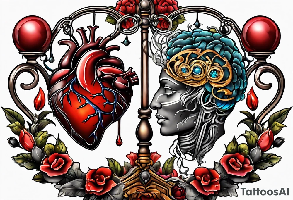Heart and brain in a balance tattoo idea