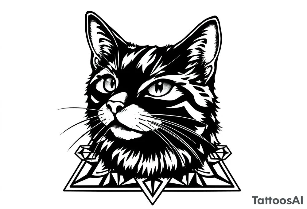 Female black cat head with geometric boarder tattoo idea