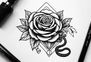 a rose with a snake wandering around it and a small butterfly resting on it tattoo idea