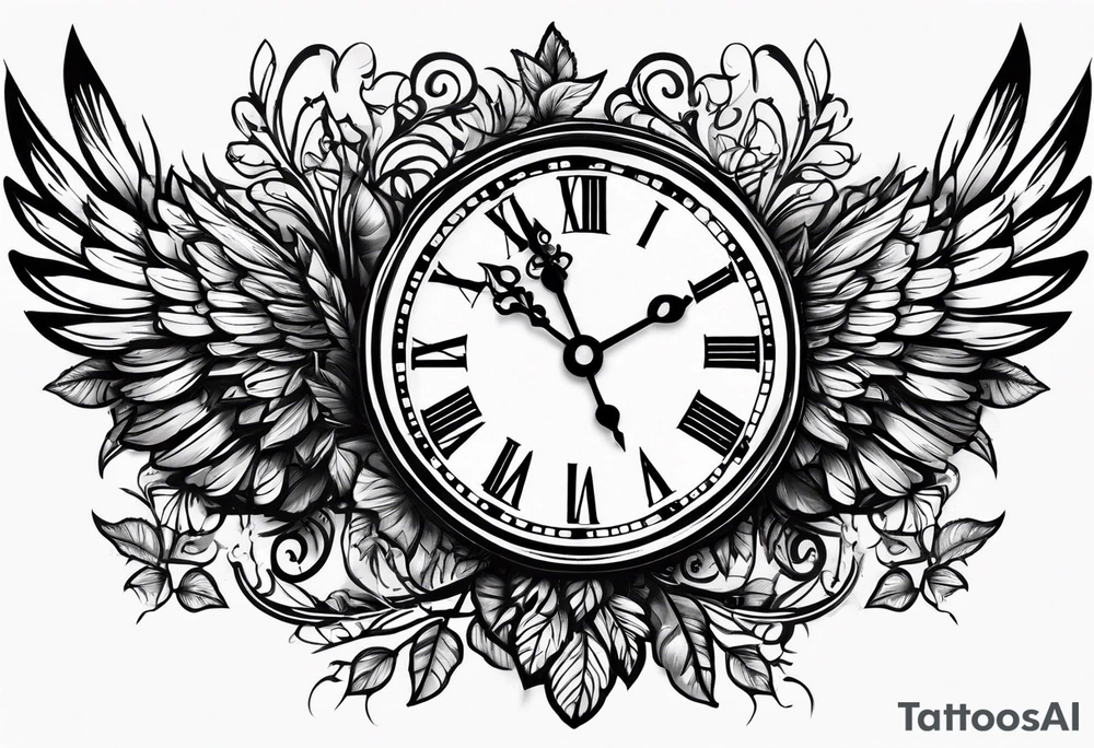 key wings clock leaves tattoo idea
