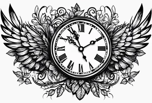 key wings clock leaves tattoo idea