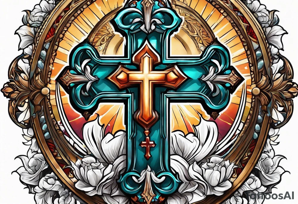 Cross with praying hands tattoo idea