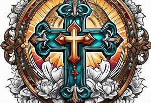 Cross with praying hands tattoo idea