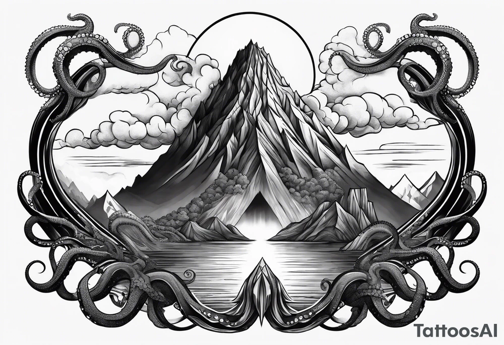 Octopus volcano bridge tattoo idea