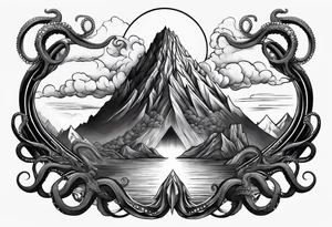 Octopus volcano bridge tattoo idea