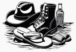 Keep it simple. A pair of mens boots next to a pair of flip flops and a cowboyhat on the Beach. tattoo idea