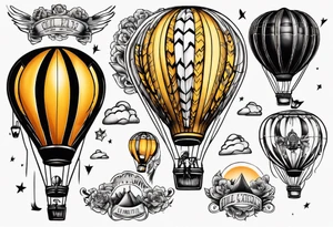 hot air balloon, colours black and orangey yellow tattoo idea
