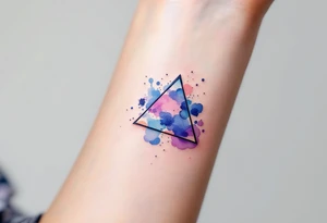 A watercolor triangle filled with splashes of blue, pink, and purple, representing creativity and fluidity. tattoo idea