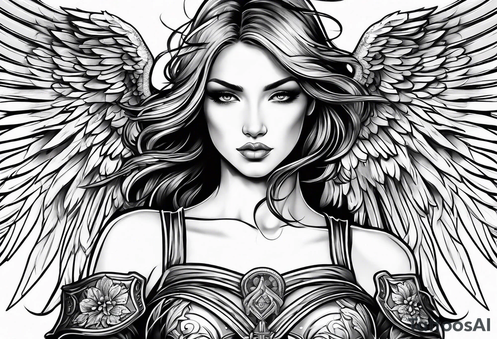 Female angel with sword tattoo idea